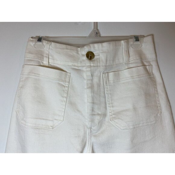 Maeve Anthropologie The Colette Jeans Wide Leg Embroidery Lace Hem Cream Red 28 - Picture 4 of 7